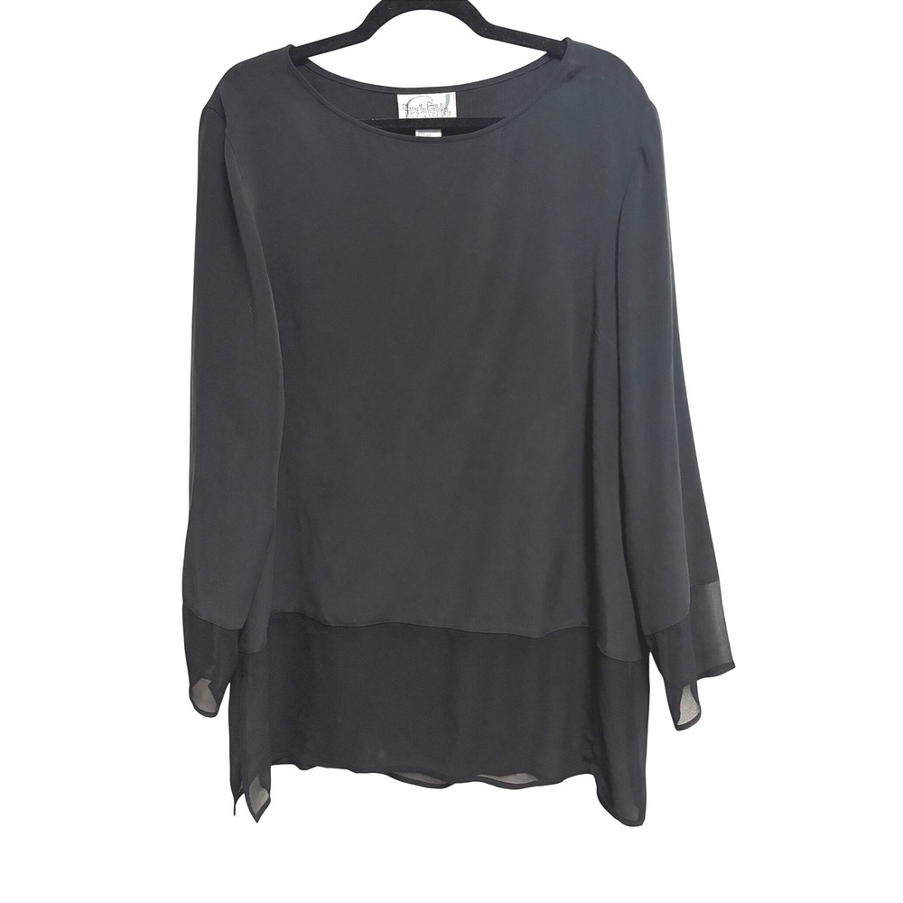 Vintage Diane Von Furstenberg Silk Tunic Top Black Blouse Long Sleeve L